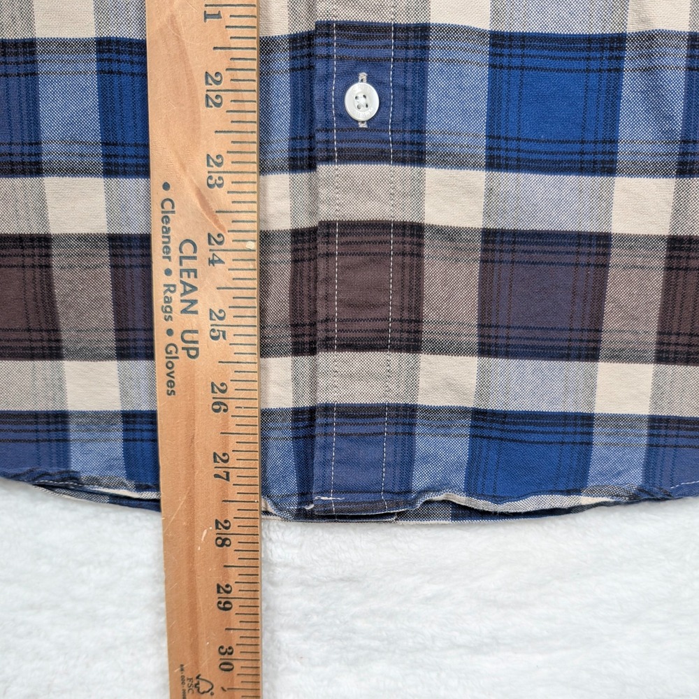 J Crew Oxford Shirt Mens Medium Blue Brown Plaid Slim Fit Long Sleeve Preppy - Picture 4 of 9